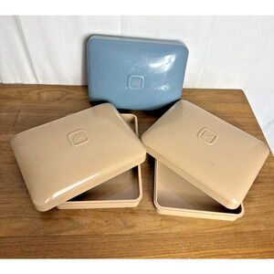 Vintage Estee Lauder Makeup Case Hard Plastic Box EL Logo Lidded Container Lot